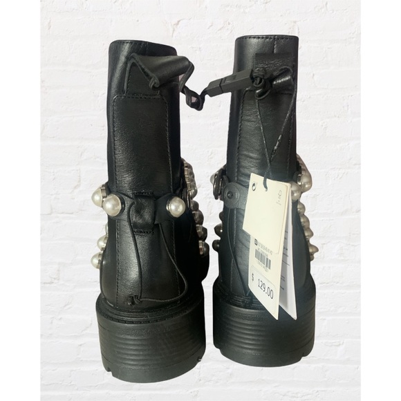 NWT Zara Combat Leather Chunky Chelsea Pearl Black Bikercore Boots - Picture 5 of 8